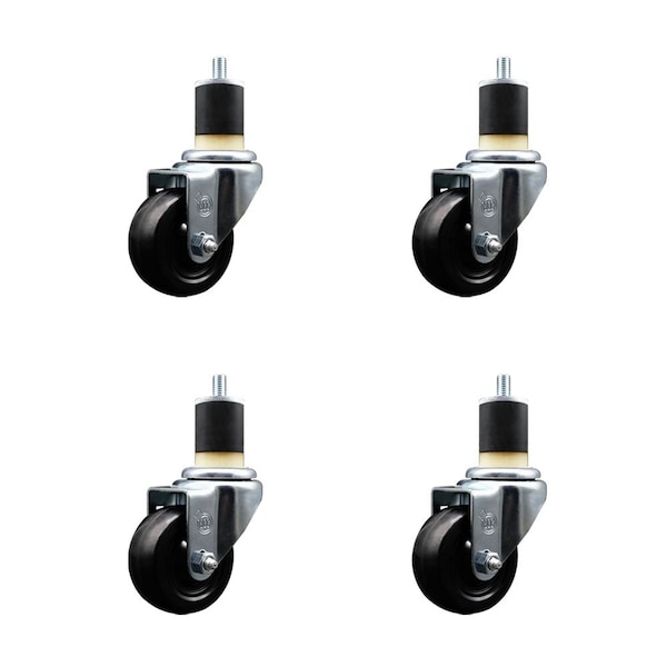 3'' Hard Rubber Wheel Swivel 1-7/8'' Expanding Stem Caster, 4PK